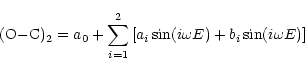 \begin{displaymath}({\rm O{-}C})_{2}=a_{0} +\sum_{i=1}^{2}{[a_{i}\sin(i{\omega}{E})+b_{i}\sin(i{\omega}{E})]}
\end{displaymath}