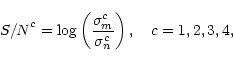 \begin{displaymath}{S/N}^c = \log\left({\sigma_m^c \over \sigma_n^c}\right), \ \ \ c=1,2,3,4,
\end{displaymath}
