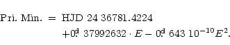 \begin{eqnarray*}{\rm Pri.~Min.} &=& {\rm HJD~24~36781.4224}\\
&& + 0\hbox{$.\!...
...}37992632 \cdot E - 0\hbox{$.\!\!^{\rm d}$ }643 \ 10^{-10} E ^2.
\end{eqnarray*}